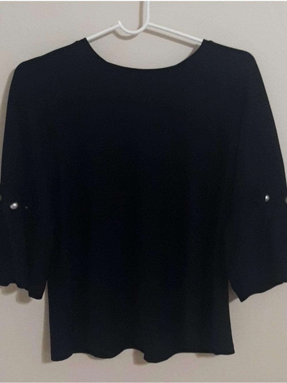 Zara Embellished Black Top with Pearl Sleeve Detail